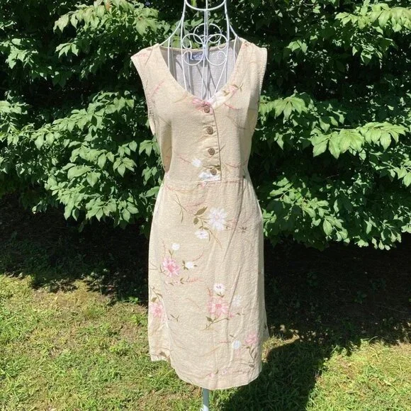 Kelly Stevens | Dresses | Vintage 9s Y2k Dress Cottage Core Linen Western  Farmcore S M Beige Floral | Poshmark